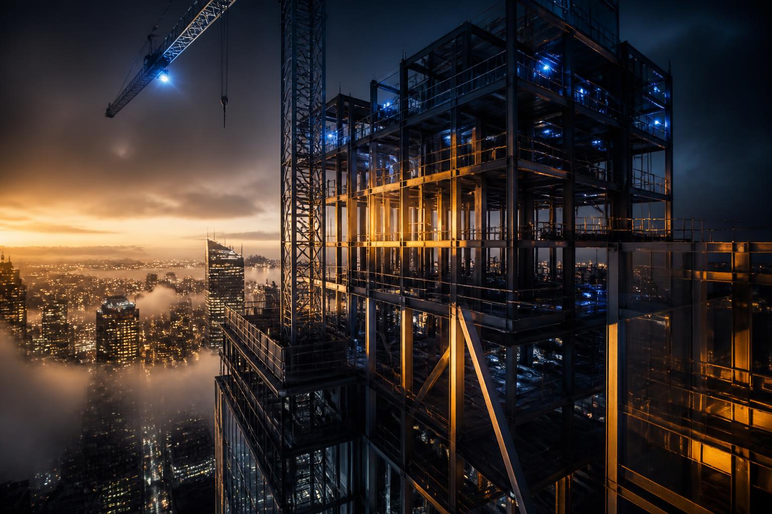Lucia Construction Group jobsite at dusk
